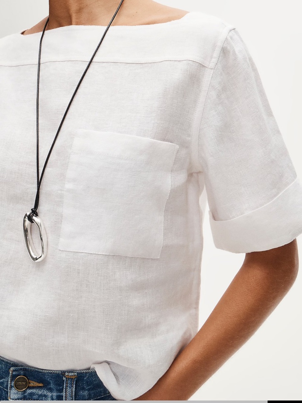 J. Crew Boatneck tee in linen - White Linen Pocket Tee - Picture 4 of 7